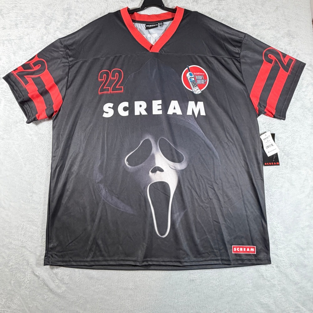 Scream Ghostface Mens Mesh Soccer Jersey Black Red Sublimated Shirt 2XL NWT